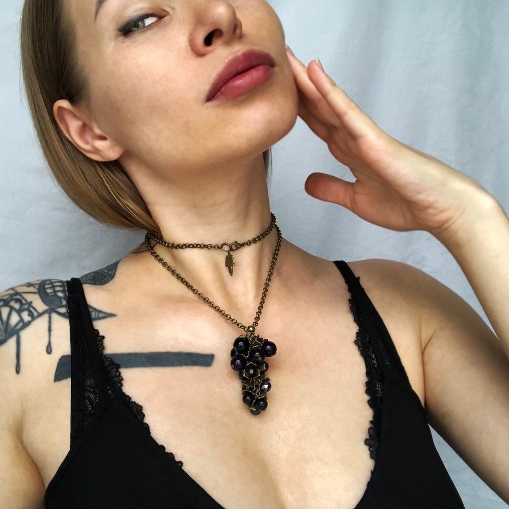 Grapevine necklace, grape bunches jewelry, statement boho pendant necklace